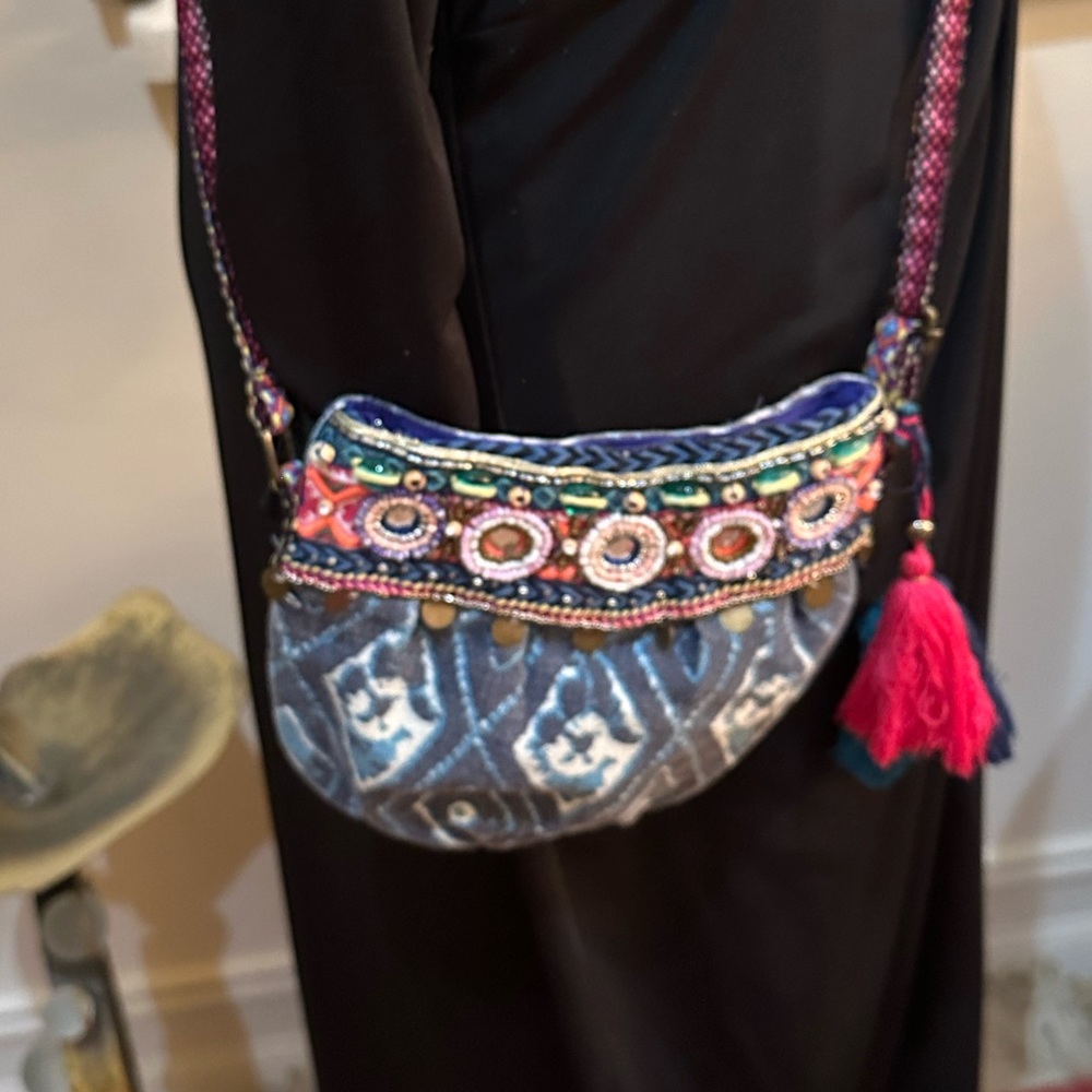 Christophe Sauvat tie dye beaded bohemian crossbody bag NWOT